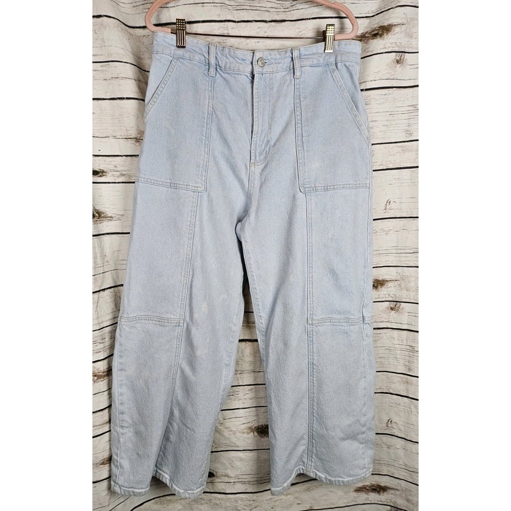 Rails The Getty Cropped Jeans 32 Light Wash High Rise Wide Leg Flaw
